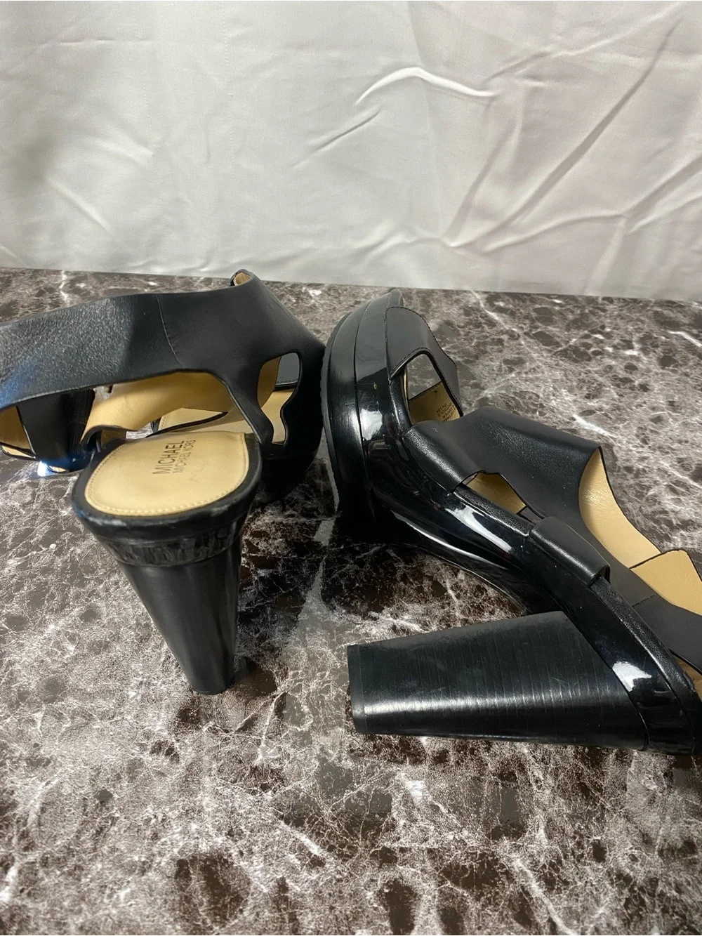 Michael Kors Black Leather Platform Slingback Heels